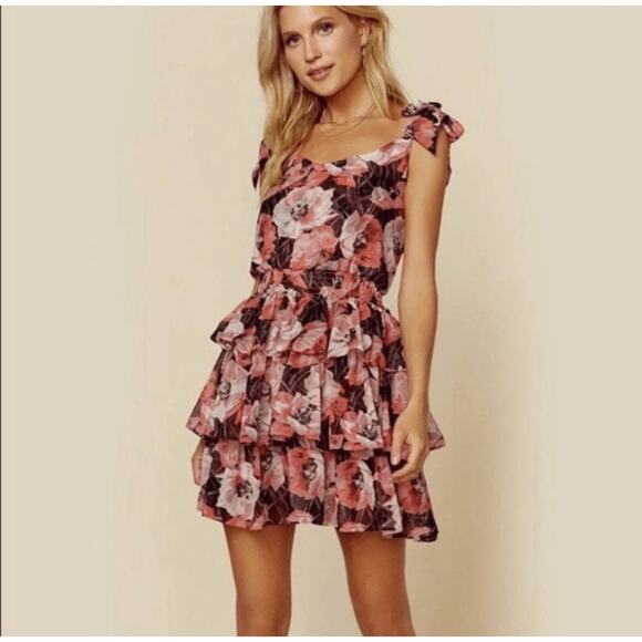 Misa Los Angeles Sz S Salome Dress Pink Floral Ruffle Mini Tank Tiered Nice!! - Picture 1 of 9
